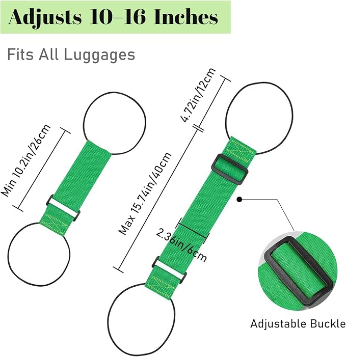Multi Use Strong Adjustable Luggage Connector Straps for Suitcases,2 Pack Flexible Luggage Accessories Elastic Fastening Bag Strap (Green)