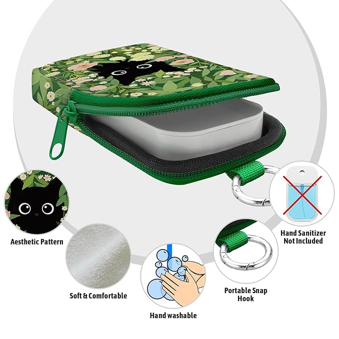 Black Cat Garden Hand Sanitizer Spray Case, Hand Sanitizer Holder Zippered Pouch, Cute Fashion Accessory with Snap Hook for Glow Mist and Power Mist 1FL OZ