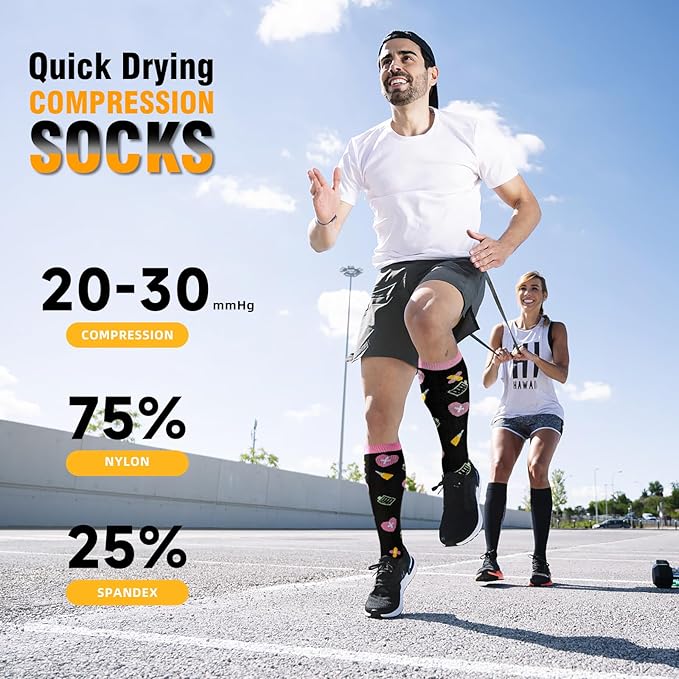 cerpite Compression Socks for Women & Men 6 Pairs Knee High Compression Socks 20-30 mmhg Best for Running,Nurse,Travel