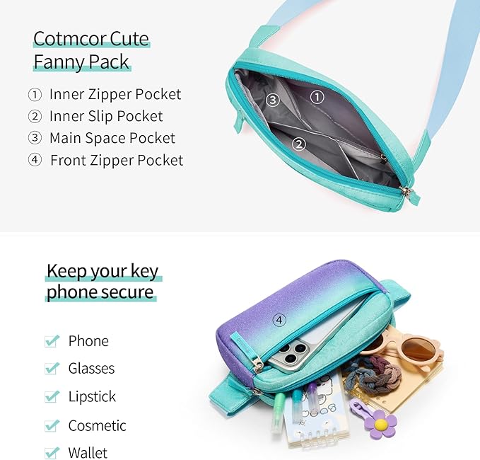 Fanny Pack Birthday Graduation Gifts for 7 8 9 10 11 12 13 Year Old Teen Girls Her Kids, Preppy Cute Trendy Stuff Colorblock Crossbody Bag Adjustable Belt Bags for Travel Essentials