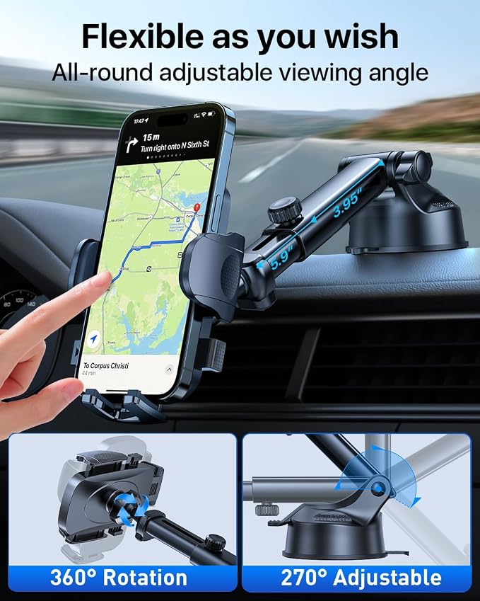 HTU 【98+LBS Strongest Suction & Military-Grade Ultimate Car Phone Mount【Patent & Safety Certs】 Cell Phone Holder Truck Stand for Dashboard Windshield Vent for iPhone 17 Pro Max 16 Samsung,Light Blue