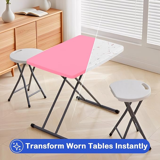 Wolkemer 2 Pack Pink Fitted Tablecloth 20x30 Inch Rectangle Elastic Edges Table Cloth, Spandex Stretch Table Cover with Machine Washable Fabric for Wedding Party Picnic Dining Indoor Outdoor