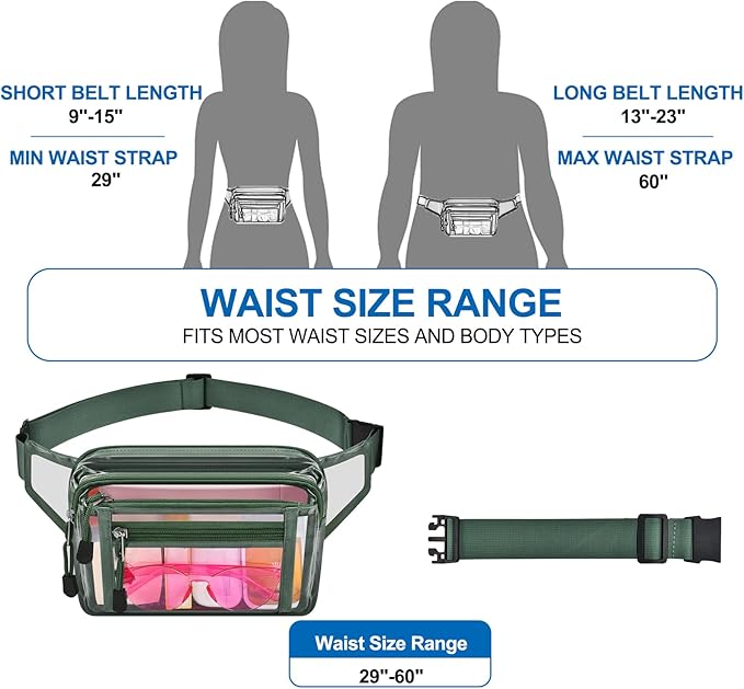 Clear Bag Stadium Approved Clear Fanny Pack for Women for Work,Multi-purpose Waist Bag for Travel & Sporting Event