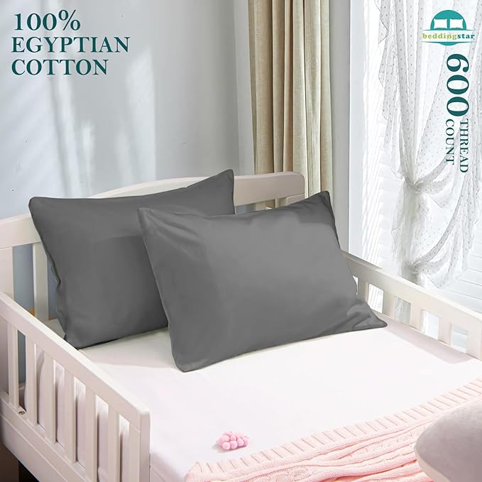 Travel Pillow Case 12x16 Set of 2 Zipper Closure Toddler Pillowcase 600 Thread Count 100% Egyptian Cotton Soft & Skin Friendly Travel Pillow Covers 12x16 Inches, Dark Grey