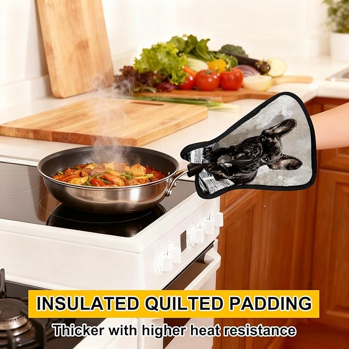 French Bulldog Dog Pot Holders with Pockets 2 PCS, Heat Resistant Oven Mitts Hot Pads for Kitchen Baking Cooking, Square Thick Pot Holders Kitchen Hot Potholders, 8.5x10 Inches