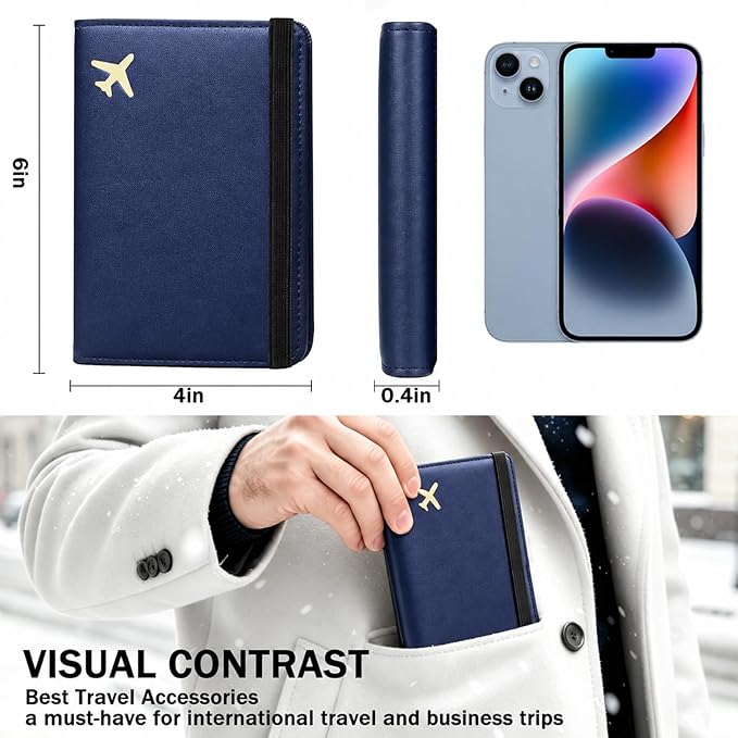 ZOPPEN Passport Holder Wallet, Passport Cover Travel Wallet Women Travel Essentials Accessories Document Organizer Travel Must Haves Rfid Blocking Cover Case for Women and Men, Blue
