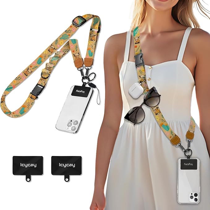 Icycay Phone Lanyard Crossbody, Highland Cow Cell Phone Strap for Around The Neck Adjustable, Western Teacher Anti Theft Cute Lanyard for ID Holder Keys Accessories Travel Essential
