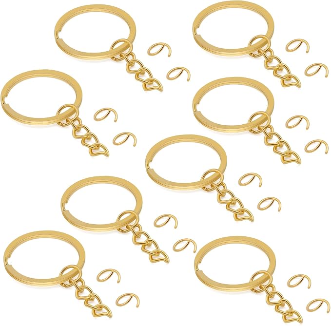 10Pcs Keychain Key Ring with Chain Bulk Split Key Chain,1.1 Inch Key Chains Parts with Open Jump Ring Connector for Jewelry Making Crafts (Gold)