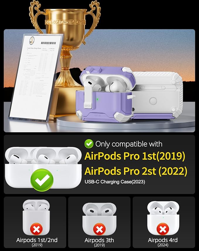 Pohgelan Compatible with AirPods Pro 2nd/1st Case,Magnetic Automatic Lock with Phone Stand & Cleaning Kit,Compatible with Magsafe Cover -s-Purple