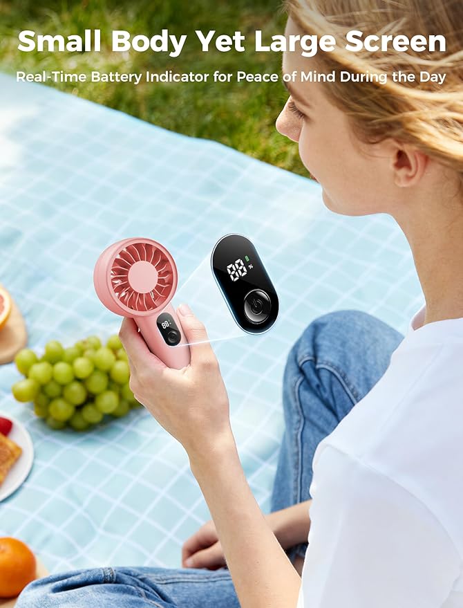 Aecooly Mighty Portable Fan, Powerful Handheld Fan, USB Rechargeable [10H Max Cooling Time], Mini Personal Battery Powered, Pocket for Travel, Summer, Gifts for Women, Girls -Pink