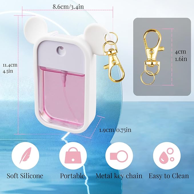 TERPINK 2 Pack Silicone Case Compatible with Touchland Hand Sanitizer Spray 1 fl oz, Mouse Design Protective Case with Keychain, Hand Sanitizer Spray Accessory (Black+White)