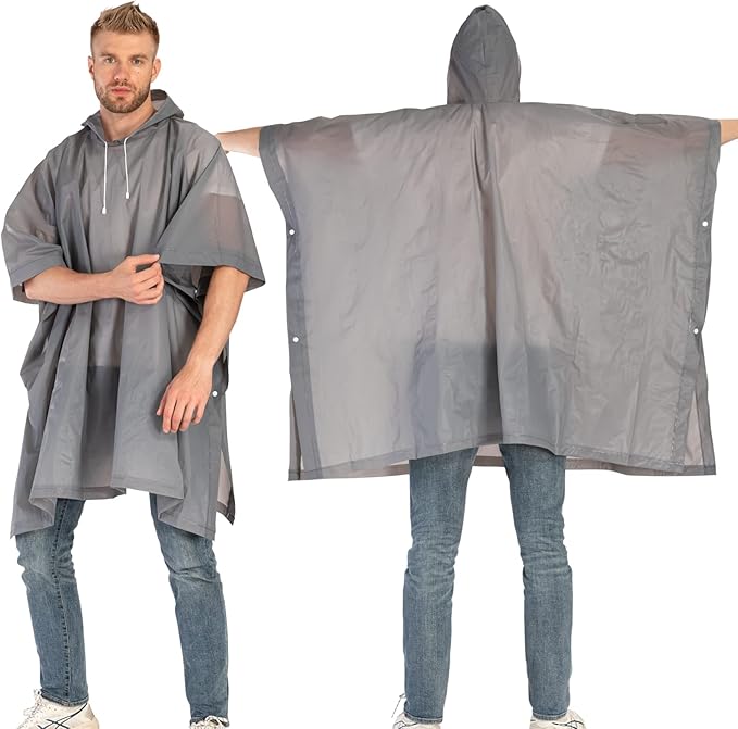 Rain Ponchos for Adults, 2 Pack Raincoats Jacket Reusbale with Drawstring Hood Sleeves for Women Men