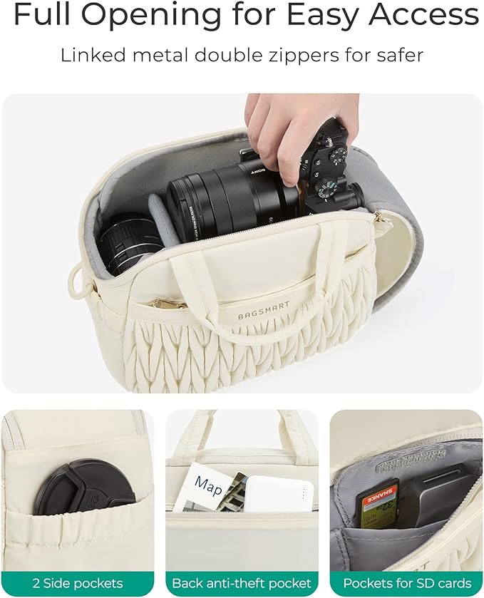 BAGSMART Camera Sling Bag, Portable Small Camera Bags for Photographers with Tripod Holder, Waterproof DSLR/SLR/Cute Camera Case for Women with Rain Cover, Compatible with Sony Canon Nikon, Camel