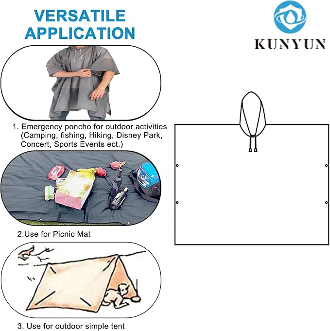 Rain Ponchos for Adults, 2 Pack Raincoats Jacket Reusbale with Drawstring Hood Sleeves for Women Men