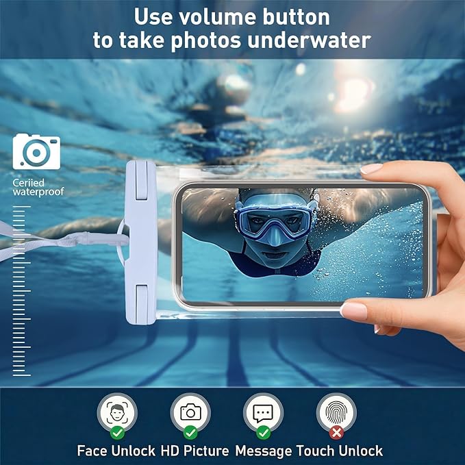 1/2 Pack Waterproof Phone Pouch Compatible with iPhone 17 16 15 Pro Max & Galaxy S24+/S23 7in Waterproof Phone Case with Lanyard,IPX8 Beach Travel Must Haves, Beach Essentials, Sky Blue, 1 Pack