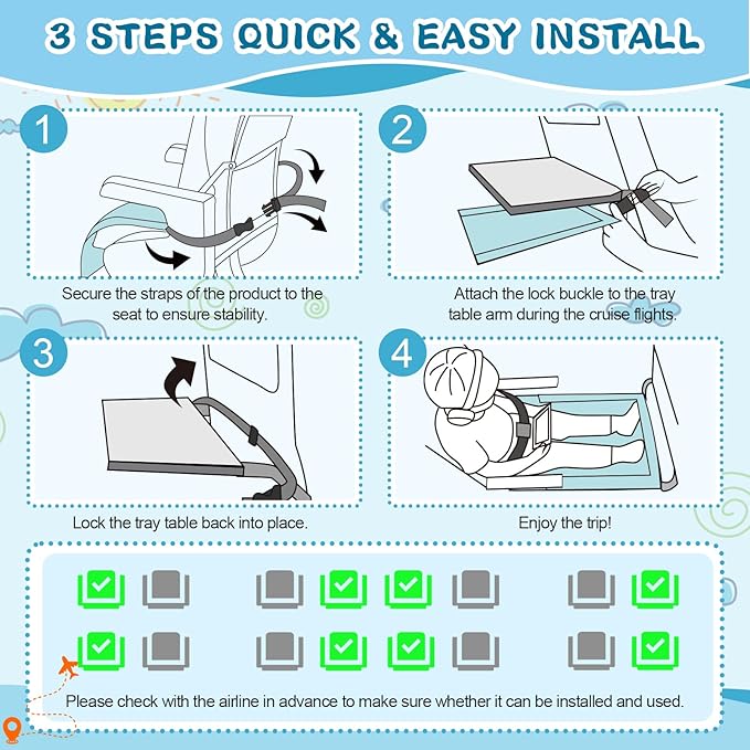 Airplane Seat Extender for Toddlers & Young Kids - Portable Plane Foot Rest & Travel Tray for Ages 2-5 (Max 55 lbs), Lightweight Plane Leg Support for Flights