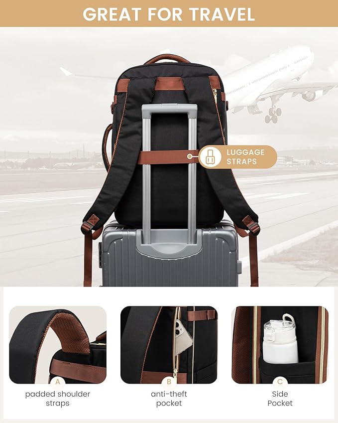 LOVEVOOK Travel Backpack for Women, 50L Airline Approved Carry On Backpack Luggage with 3 Packing Cubes, TSA Personal Item Travel Bag, Waterproof Weekender Backpack Fits 17.3" Laptop