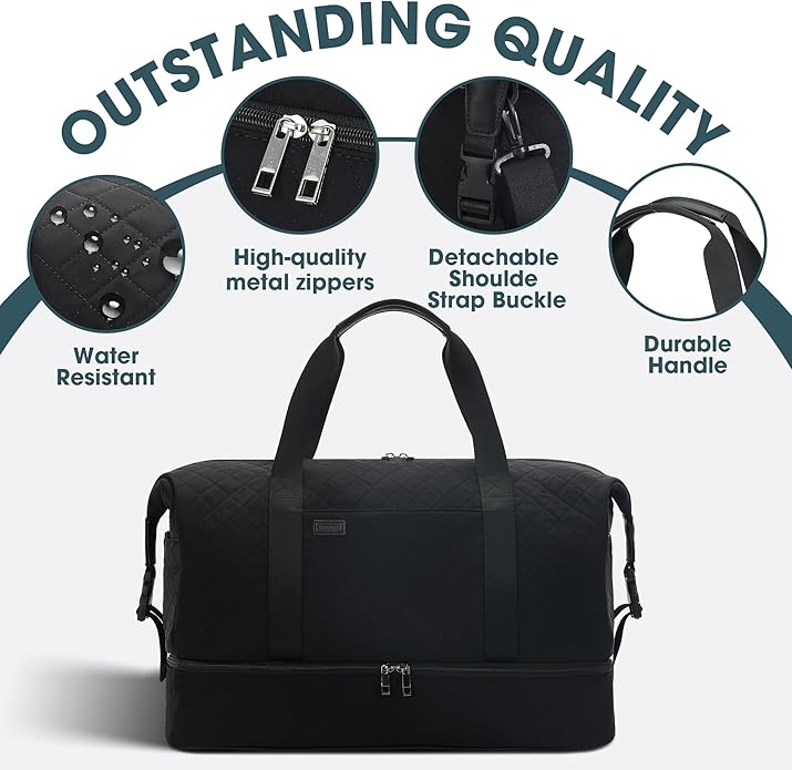 Women's Weekender bag Travel Duffel Bag with Shoe Compartment 21-inch Airline-Approved Carry-On, 2-Piece Overnight Bag Set Personal Item Luggage