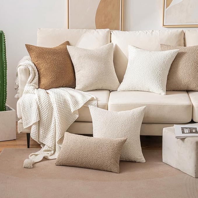MIULEE Textured Boucle Throw Pillow Cover Beige Accent Solid Lumbar Pillow Case Decorative Soft Pack of 1 Couch Cushion Chair Sofa Bedroom Livingroom Home Decor,20.x14 Inch