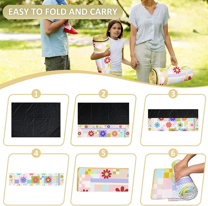 Daisy Picnic Blankets Waterproof Foldable, 60″X80″ Packable Picnic Mat Sunflower Outdoor Blanket for Grass, Large Beach Blanket Sandproof Picnic Accessories for Camping Music Festival Park Lawn Travel