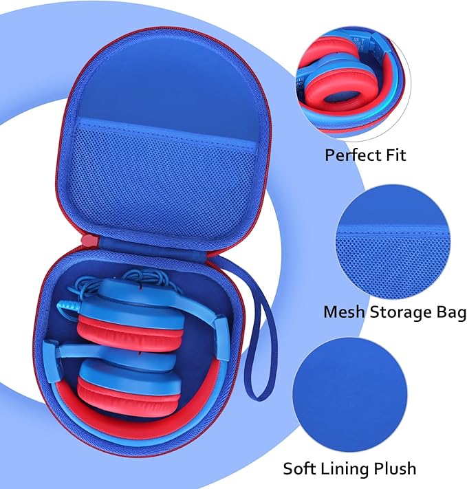 Headphone Headset Case for JLab JBuds Lux ANC/Beats/JBL/TOZO/BERIBES/Picun/KVIDIO Noise Cancelling Over-Ear Foldable Headphone, Blue+Red Edge (Case Only)