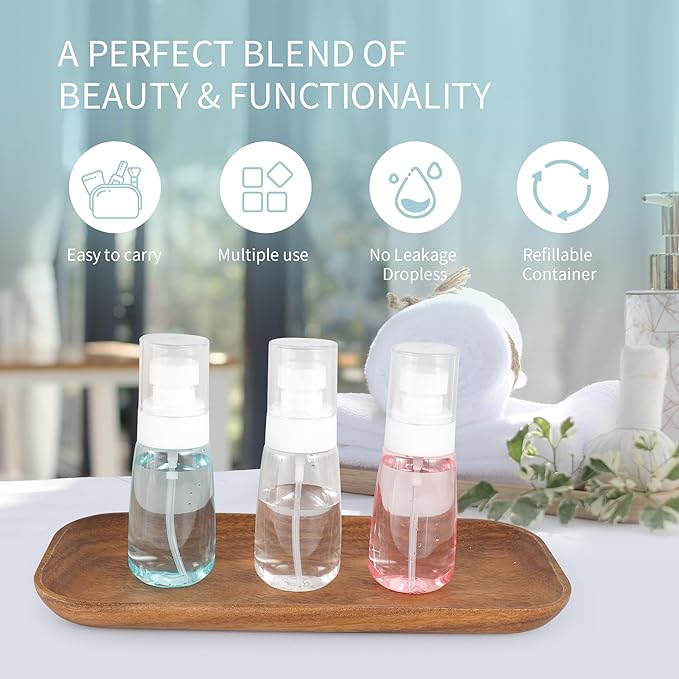 9 Pcs Travel Spray Bottle 60ml/2oz Leak Proof Fine Mist Spray Bottles Empty Mini Makeup Face Spray Bottle Clear Refillable Travel Containers for Perfume Cosmetic Essential Oil, 3 Color(120pcs Labels)