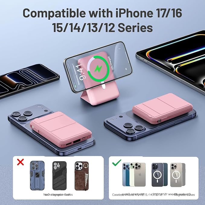 Azmuth for MagSafe Portable Charger, 10000mAh Magnetic Power Bank with 20W PD USB-C Fast Charging LED Display for MagSafe Battery Pack, Magnetic Travel Charger for iPhone 17/16/15/14/13/12 Series