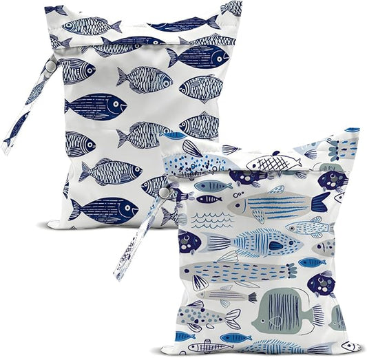 2 Pcs Cute Fish Wet Bags, Fish Gifts Wet Dry Bag Reusable Zipper Pouch for Swimsuit, Diapers, Pool, Beach, Travel, Dirty Yoga Gym Clothes, Toiletries, Makeup Bag Waterproof Birthday Beach Gift