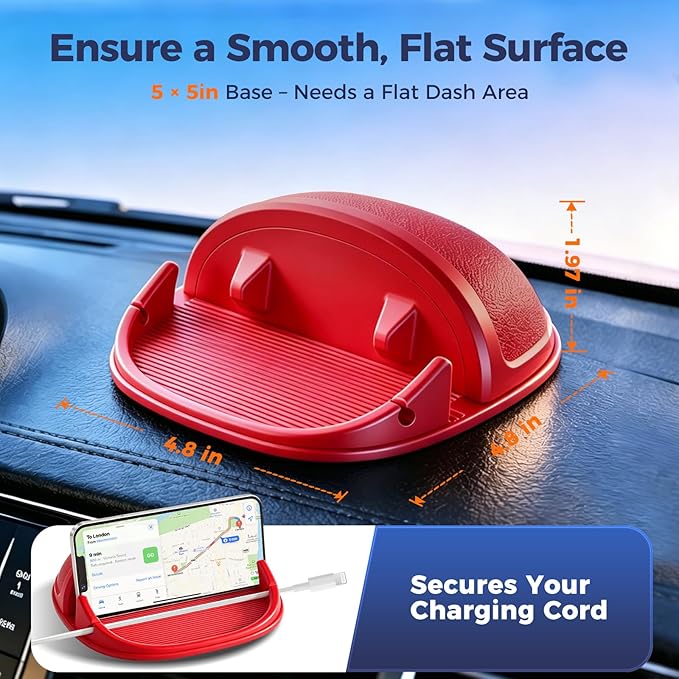 Loncaster Car Phone Holder, Car Phone Mount Silicone Car Pad Mat for Various Dashboards, Slip Free Desk Phone Stand Compatible with iPhone, Samsung, Android Smartphones, GPS Devices and More (Red)