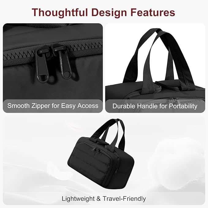 Travel Makeup Bag, Portable Travel Bag with Hanging Hook for Women, Waterproof and Hanging Toiletry Bags Travel Organizer Accessories for Travel Essentials,Black