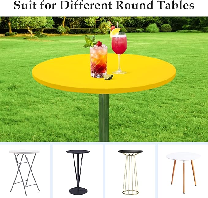 Wolkemer 2 Pack 3 Foot Yellow Fitted Tablecloth 36 Inch Round Elastic Edges Table Cloth, Spandex Stretch Table Cover with Machine Washable Fabric for Wedding Party Picnic Dining Indoor Outdoor