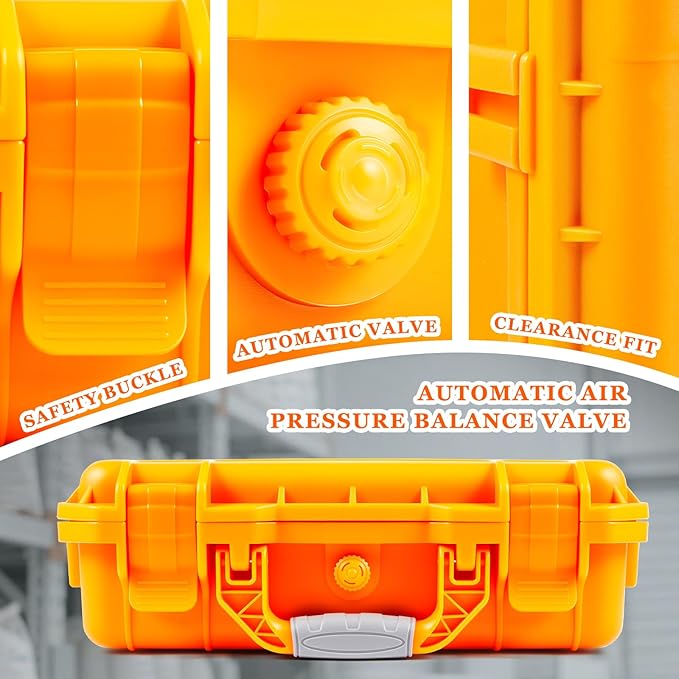 Relaxweex 1 Pcs Waterproof Hard Case with DIY Customizable Foam Insert Portable Protective Case with Knife for Camera Drones Equipments Tools Test Instruments(Orange,14.3 x 11.4 x 4.5 Inch)