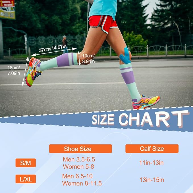 Compression Socks for Women Men Knee High Comfort Circulation Support Socks for Athletic Running Cycling Travel