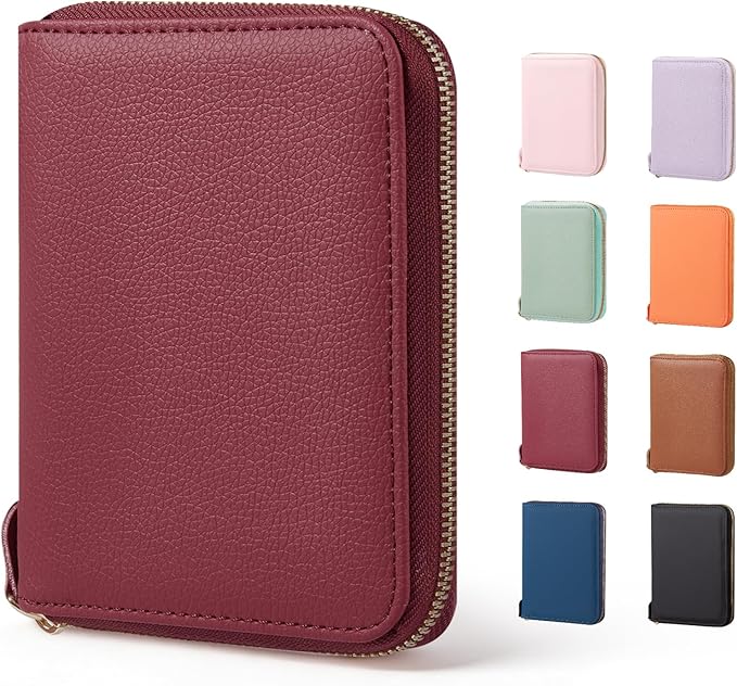 CoBak Passport Holder Cover with Safe Zipper Closure, Premium Passport Wallet for Travel, RFID Blocking Card Case, Waterproof Travel Accessories for Women, Pebbled Wine