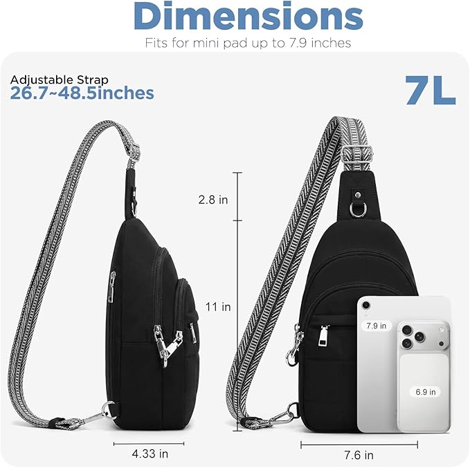 Anti Theft Sling Bag for Men & Women, Lightweight Puffer RFID Crossbody Bag for Travel, Commuting & City Walking, Hands-Free Everyday Essentials Bag Black