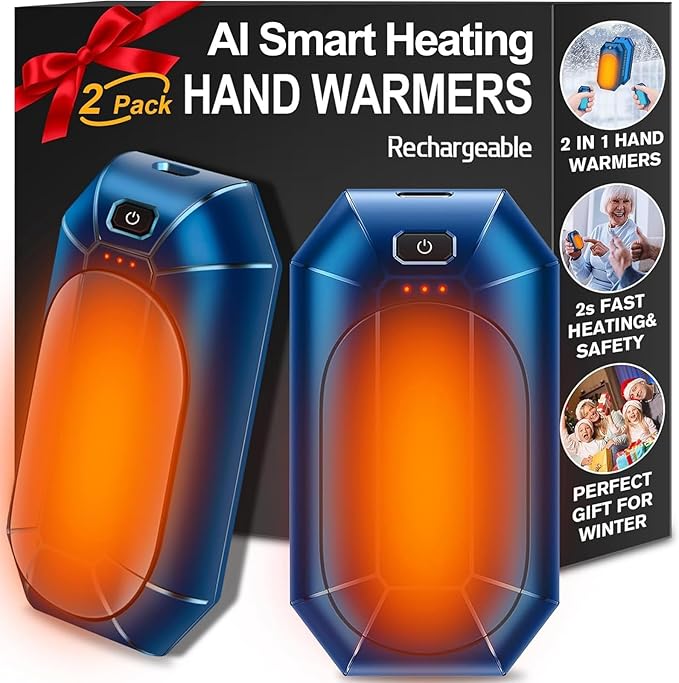 AI Hand Warmers Rechargeable 2 Pack, Electric Handwarmers Reusable, AI Smart Safe Heat Long Lasting Portable Pocket Heater, Warm Gifts for Men Women Outdoor Indoor Hiking Studying Hunting Golf Camping