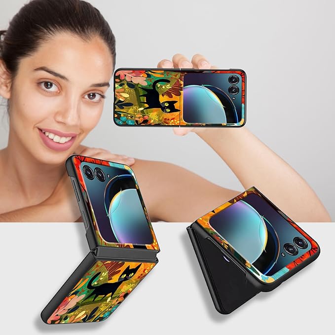 for Motorola Razr Plus 2025 Case,for Razor Plus 2025 Phone Case Cute Slim Hard PC Ultra-Thin Anti-Scratches Shockproof Protective Cover,Cartoon Cat Forest