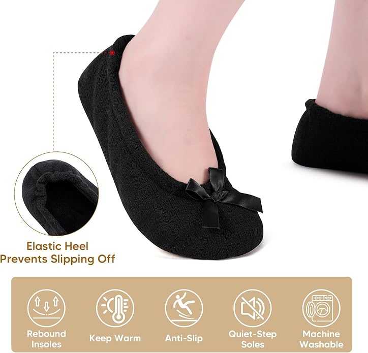 ANLUKE Women's Ballerina Slippers Fuzzy House Shoes Memory Foam with Non-Slip Sole