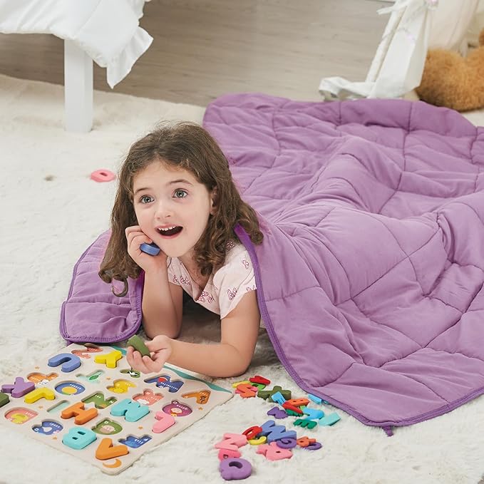 Purple Weighted Blanket Kids 5lbs, 36"x48", Cooling Heavy Throw Blanket for 20-40lbs, Microfiber Soft Thick Big Blankets Weighted Comforter Breathable Gifts for Sleeping