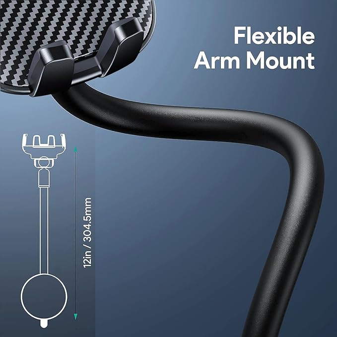 Car Phone Holder - Flexible Gooseneck Long Arm Phone Mount for Windshield with Washable Strong Suction Cup for All iPhone Android Smartphone