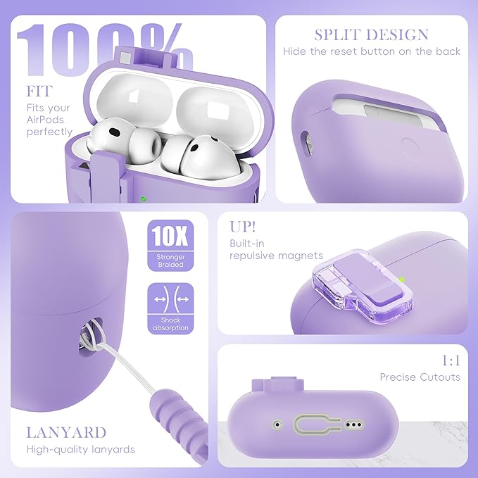 R-fun for AirPods Pro 3 Case with Cleaning Kit, Soft Liquid Silicone Rubber Protective Cover, Compatible with AirPods Pro 3rd Generation Case (2025), Compatible with MagSafe, Banana Purple