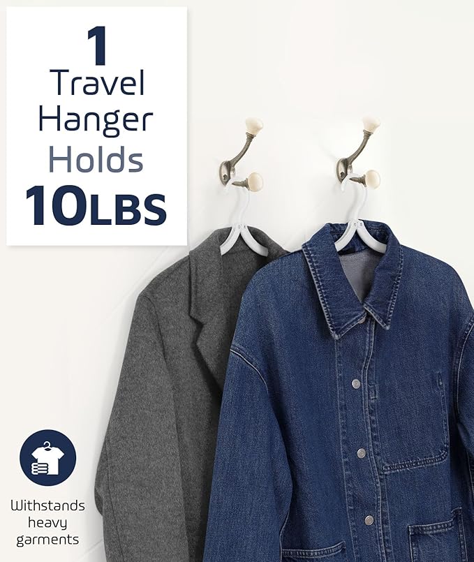20 Pcs Travel Hangers, Cruise Ship Essentials Foldable Hangers Plastic Travel Essentials, Portable Cruises Must Haves 2026 for Suitcase, RV Camping Airplane Europe Vacation Essential, White