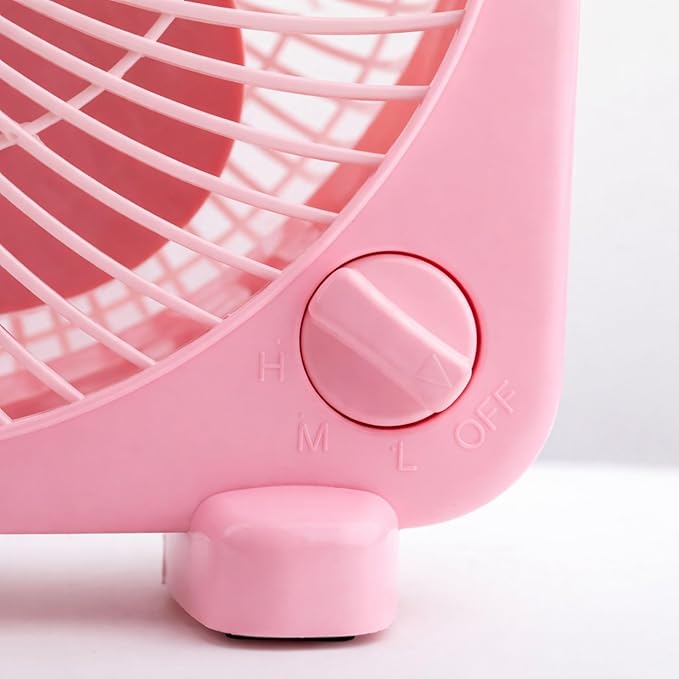 Comfort Zone 9-inch Portable Box Fan – Compact Desktop Cooling Fan with 3-Speeds, Quiet Operation, Built-in Carry Handle & Safety Grill – ETL Listed for Home, Office, or Dorm – Pink