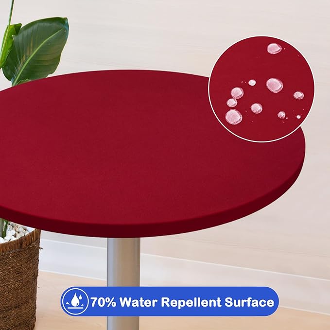 Wolkemer 2 Pack 3 Foot Burgundy Fitted Tablecloth 36 Inch Round Elastic Edges Table Cloth, Spandex Stretch Table Cover with Machine Washable Fabric for Wedding Party Picnic Dining Indoor Outdoor