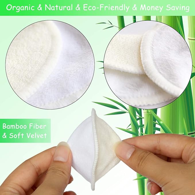 Pinowu Reusable Makeup Remover Pads (16pcs Pads + Carry Bag + Wash Bag), Washable Eco-Friendly Cotton Rounds Face Wipe for All Skin Types
