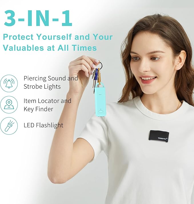 3-in-1 Personal Safety Alarm with Apple Find My - 130dB Emergency Siren, LED Strobe Flashlight, GPS Tracker Keychain for Women, Kids, Seniors - Real-Time Location, Anti-Loss, iOS Only