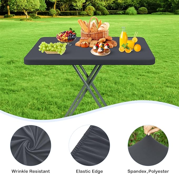 Wolkemer 2 Pack Grey Fitted Tablecloth 20x30 Inch Rectangle Elastic Edges Table Cloth, Spandex Stretch Table Cover with Machine Washable Fabric for Wedding Party Picnic Dining Indoor Outdoor
