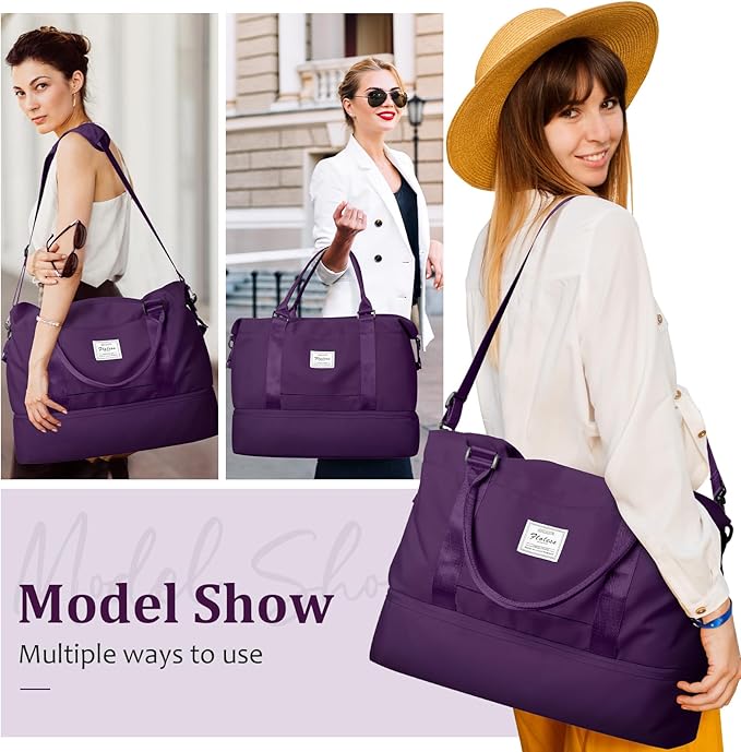 Weekender Bags for Women,Personal Item Travel Bag with Shoes Compartment,Overnight Travel Duffel Bag with Toiletry Bag