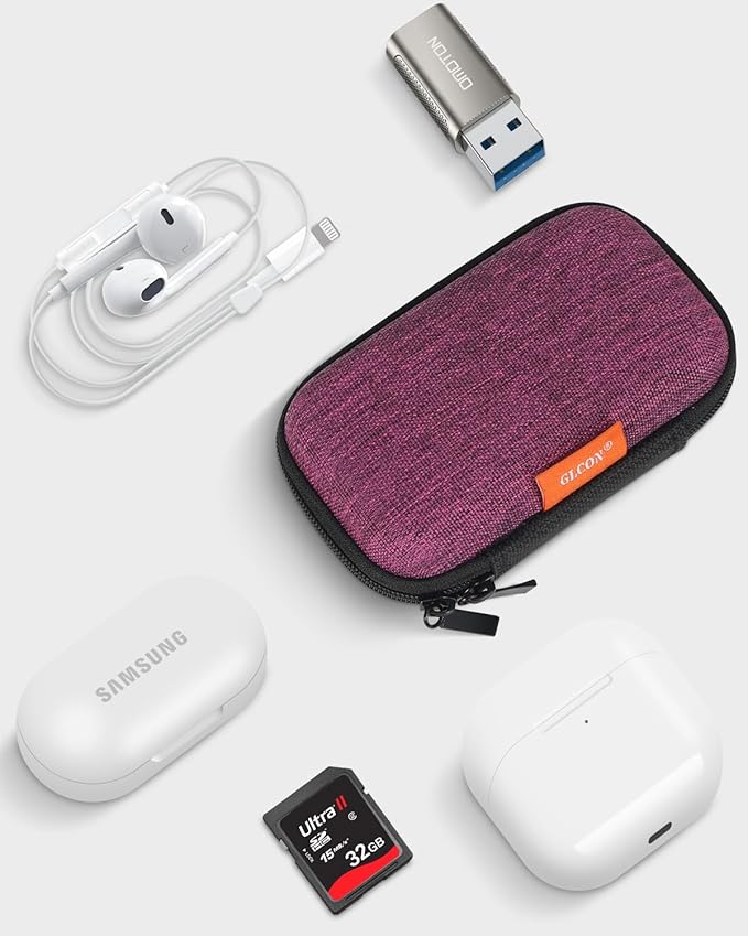 Mini Hard Earbud Case for Apple Airpods, Earpods, Samsung Galaxy Buds, JBL, Sony in-Ear Headphones - Small Cute Protective Case Pouch for Cable, Cord, Card, Earplugs, Heart Monitor - Grape-Purple