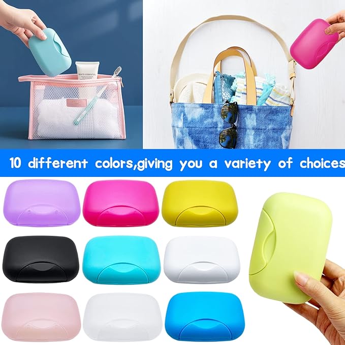 10 PCS Soap Box Holder,Plastic Travel Soap Dish,Portable Leak Proof Soap Case Container for Bathroom,Camping,Gym,Business Trip,10 Colors